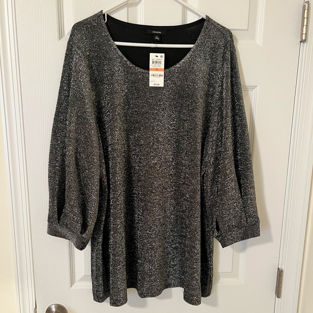 Alfani Plus Metallic Silver Blouse- NWT